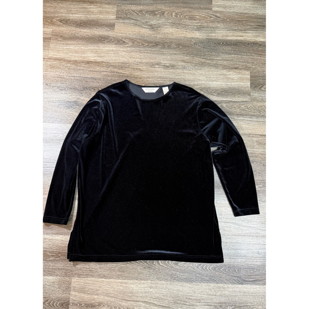 Bechamel Petites Vintage Velvet Blouse Black Long Sleeve Top Womens Size PL